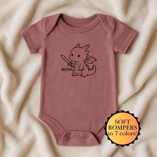 Fantasy Adventure Baby Romper: Baby Gift for Dragon Lovers, Soft Infant Bodysuit with Little Dragon Huzzah, Soft Cotton Rompers for Babies