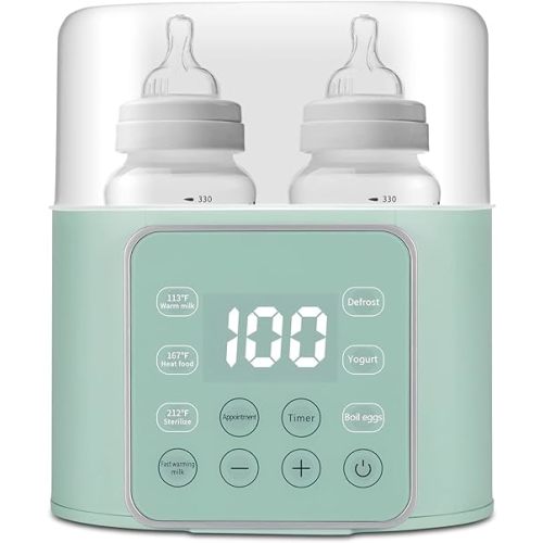 Baby Bottle Warmer 9-in-1 Multifuntion Breast Milk Warmer, Fast Baby Food Heater and Defrost Warmer with Timer for Twins, LCD Display Accurate Temperature Adjustment, 24H Constant Mode-Green