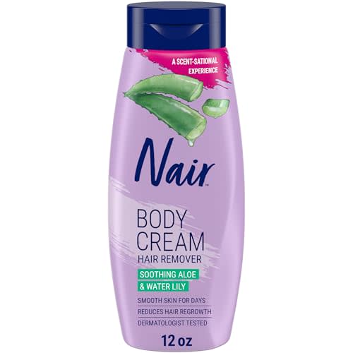 Nair Body Cream Hair Remover, Soothing Aloe and Water Lily, Dermatologist Tested Body Hair Removal Cream, with Evolved Ingredients, 12 Oz - Amazon Exclusive Size