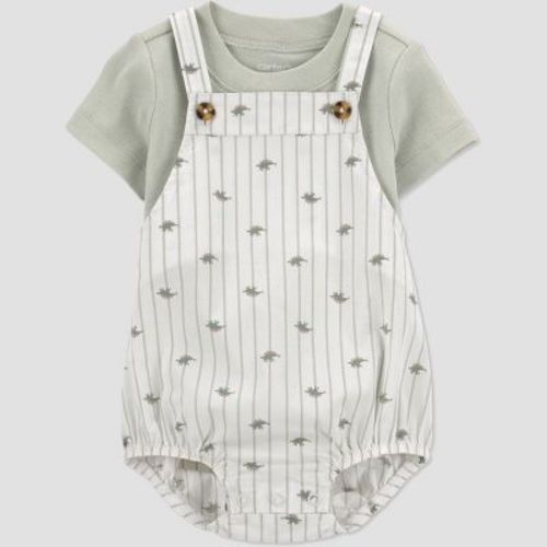 Carter's Just One You® Baby Boys' 2pc Striped Dinosaur Overalls Set - Green 3M