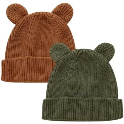 Hadetoto Cotton Baby Beanie Winter Knitted Hat, 2 Pack