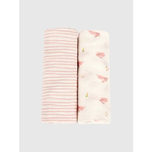 Bamboo Little Bunny and Pink Wave Swaddle Set