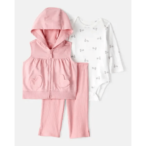 Baby Girl 3-Piece Heart Vest Outfit Set - Pink | Carter's