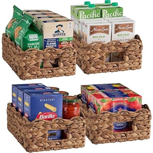 Best Choice Products 9x12 Scalloped Shelf Baskets, Woven Storage Bins, & Pantry Organizer for Kitchen, Living Room, Bathroom, Bedroom, Laundry & Nursery, 4 Pack - Chestnut