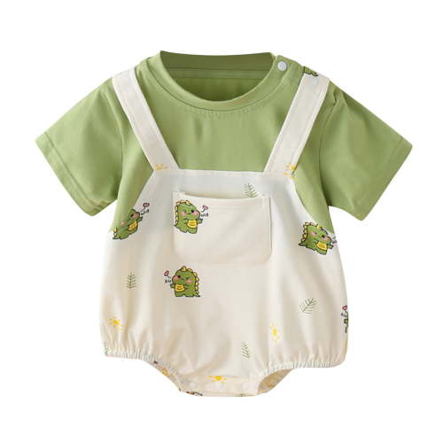 JAHH Girls Clothing Set Girls Boys Cartoon Dinosaur Print Short Sleeve False Two PC Bodysuit Crawling Suit Toddler Baby Girls Summer Clothes Outfits (0-3 Months,Green)