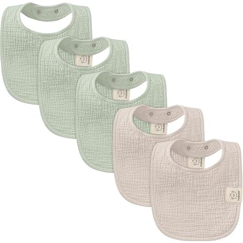 KeaBabies 5-Pack Muslin Baby Bibs for Drooling and Teething (Sage)