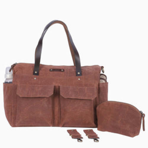 Pipa Baby Duffel Diaper Bag Tote in Brown Waxed Canvas & Leather