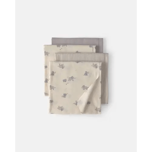 Baby 4-Pack Elephant Receiving Blankets - Grey/Ivory