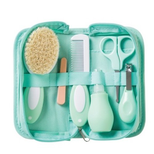 SARO Mint Green Baby Grooming Kit: Sensory Development with Soft Brush, Comb & Travel Pouch