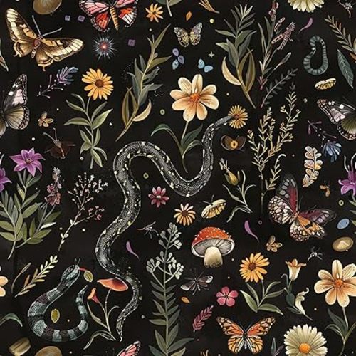 VEELIKE Midnight Forest Wallpaper Peel and Stick Snake Butterfly Floral Wallpaper for Bedroom Bathroom 17.7''x118'' Black Botanical Wall Mural Removable Self Adhesive Floral Contact Paper for Cabinets