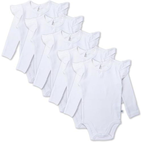 HonestBaby 5-Pack Long Sleeve Bodysuits One-Piece 100% Organic Cotton for Infant Baby Girls, Autumn Pinks,3-6 Months