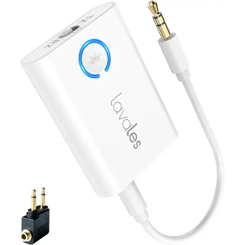 Bluetooth Transmitter Receiver 2 in 1 Low Latency Airplane Bluetooth 5.3 Aux Wireless Adapter HD Audio Support 2 Headphones for Flight Travel, TV, Gym