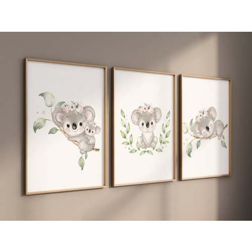 Koala nursery decor, blush pink nursery decor, koala bear prints, girl nursery wall art, animal prints, nursery decor girl, blush nursery