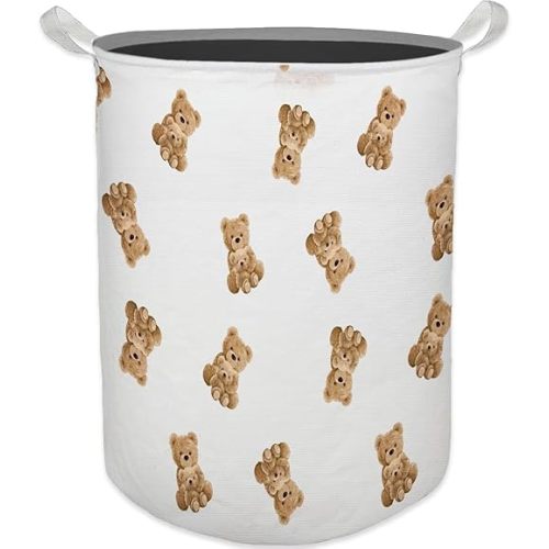Cute Bear Kids Laundry Basket, Toybox for Boys Girls Room, Cute Laundry Basket Hamper Waterproof Collapsible Clothes Toys Storage Bin Organizer for Bedroom Bathroom Kids Room Dorm