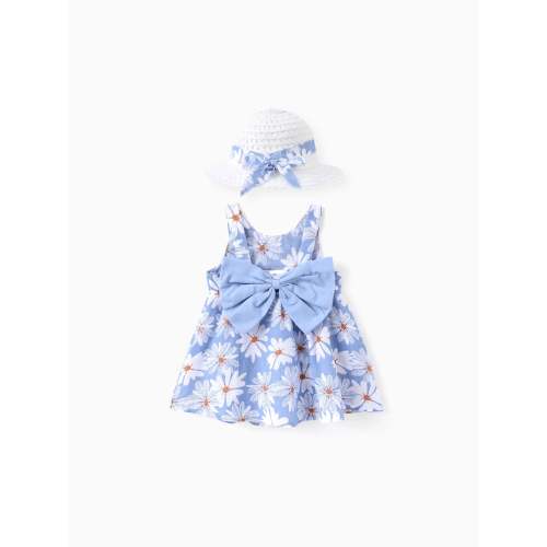 2pcs Baby Girl Little Daisy Bowknot Dress Set Blue