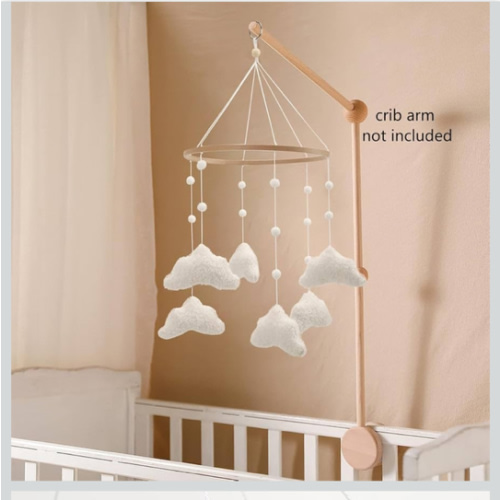 Boucle Cloud Crib Mobile for Girls Boys, Boho Nursery Decor Gender Neutral Ceiling Mobile