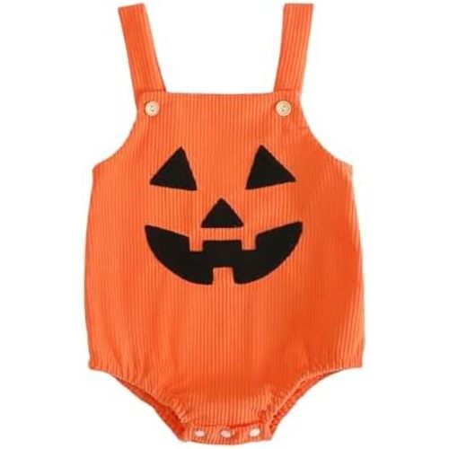 Newborn Infant Baby Girls Boys Rompers Halloween Clothes Pumpkin Smiling Face Overalls Bodysuits Jumpsuits