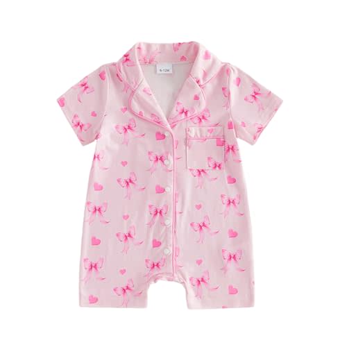 Kuriozud Baby Girl Boy Romper Pajamas Onesie Short Sleeve Button Down Pjs Infant Lapel Sleepwear Nightwear Summer