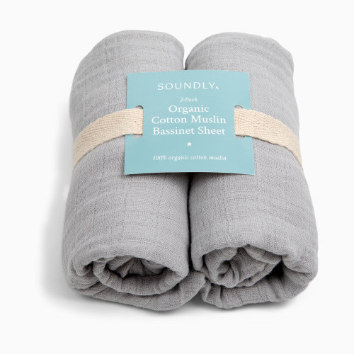 Soundly Organic Cotton Muslin Bassinet Sheet (2 Pack) - Grey