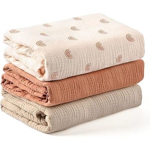 Konssy 3 Pack Muslin Swaddle Blankets for Unisex, Newborn Receiving Blanket, Large 47 x 47 inches, Soft Breathable Muslin Baby Swaddles for Boys & Girls