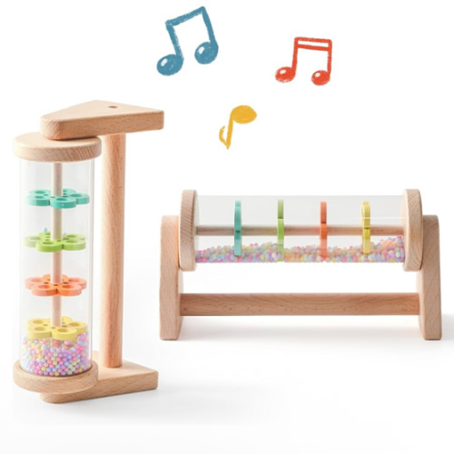 WOODEN TEETHER Wooden Soothing Rain Stick with Handle for 12 Months+ Babies Montessori Musical Baby Rattle Toys Calming Rainmaker for Early Sensory Development & Home Play
