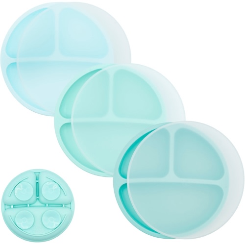 WeeSprout | Silicone Suction Plates with Lids Divided Silicone Plates | Set of 3