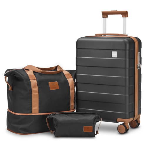 Joyway Carry on Luggage 20 in Carry-on Suitcase with Spinner Wheels Hardside 3PCS Set with TSA Lock-Black