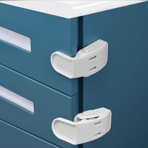 4 Pack Drawer Locks Baby Proofing, Maveek Child Proof Cabinet Locks Baby Safety Botton Latches For Bedstand Drawers Room Side Furniture Corner Edges