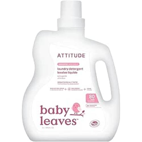 ATTITUDE Baby Laundry Detergent, Unscented HE Compatible Liquid, Extra Gentle, Concentrated, EWG Verified, Dermatologist Tested, Vegan, 80 Loads, 67.6 Fl Oz