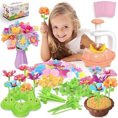 Fabric Flower Bouquets Toys for Toddlers and Girls Ages 3 4 5 6 7 8 9, Arts & Crafts Kit for 4-8 Year Old Kids, Ideal Festive Xmas Gifts for Preschool Girls, Educational Handmade DIY Activity Set