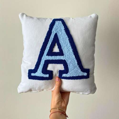 Embroidered Letter Pillow, Initial Punch Needle Cushion, Nursery Decor, Newborn Gift Idea, Kids Room Decor, Custom Dorm Room Throw Pillow