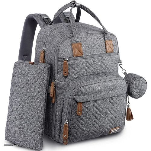 Iniuniu Large Diaper Backpack, Unisex 4-in-1 Baby Bag with Pouch, Changing Pad, Pacifier Case & Straps,