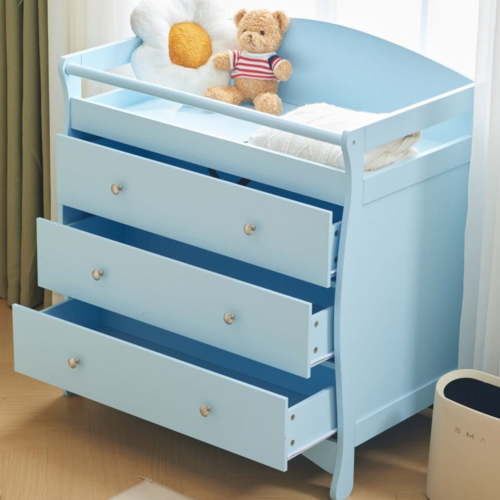Ktaxon 3-Drawer Changing Table, Wood Infant Diaper Changing Station, Baby Dresser for Nursery, (Light Blue)