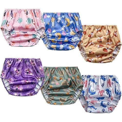 6 Packs Waterproof Plastic Pants for Toddlers Potty Training Pants & Good Elastic and Breathable Diaper Cover for Girl 2t