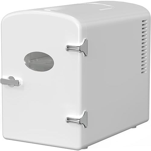 HealSmart Mini Fridge with Observation Window 6L/9 Can Skincare Beverage Small Refrigerator, 100% Freon-Free Compact Cooler and Heater for Bedroom, Office, Dorm, Car, White