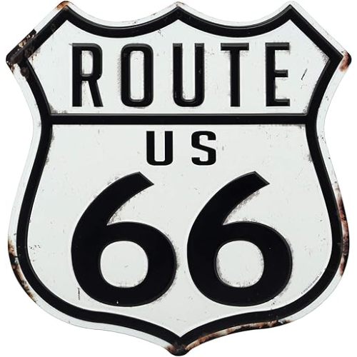 US Route 66 Highway Embossed Metal Sign - Route 66 Wall Art for Garage, Man Cave or Workshop