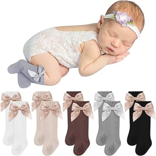 5 Pairs Long Preemie Socks Premature Newborn Baby Knee High Cotton Socks for Girls Boys Infant Toddler