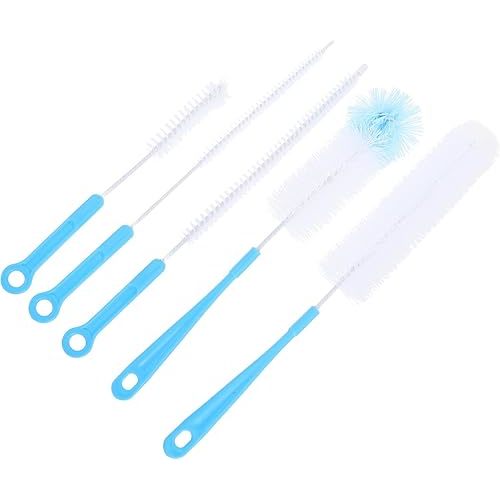 5pcs Long Handle Milk Bottle Cleaning Brush Set for Bottles Blue Sturdy Washing Cleaner for Narrow Neck and Kit