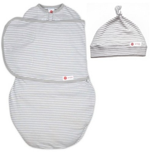 embe Top Knot Hat and Starter Swaddle Original Bundle - Gray Stripe