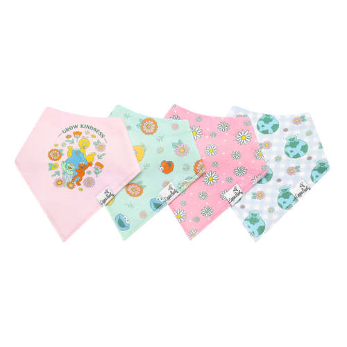 4 Pack Baby Bandana Bibs - Sesame Street Retro Floral