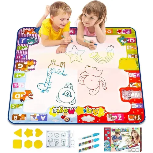 KIZZYEA Toys for 2 3 4 5 6+ Years Old Boys Girls, Water Doodle Mat for Kids, Large Coloring Painting Writing Magic Mat with Neon Colors, Educational Toys Christmas Birthday Gifts for Age 2-4, 3-5