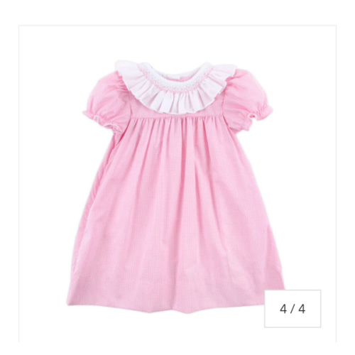 Pink Gingham Smocked Ruffle Collared Dress
