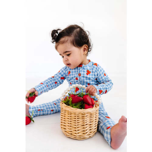 Strawberry Gingham Zipper Romper