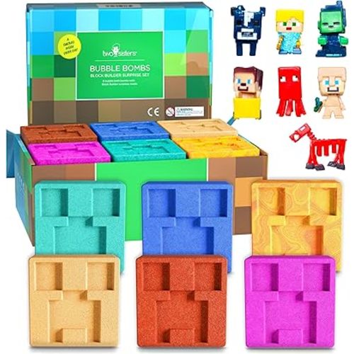 TNT Creeper Bath Bombs for Kids with Surprise Toys Inside (6 Pack) – Large Fizzy Bubble Mine Bombs for Boys & Girls – Fruity Scents, Skin-Safe, Made in USA - by Two Sisters