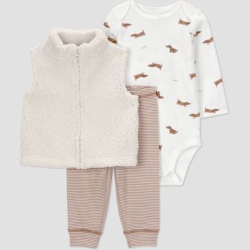Carter's Just One You® Baby Boys' 3pc Dog Faux Shearling Vest with Bodysuit and Jogger Pants Set - Cream Newborn