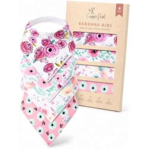 Copper Pearl Baby Bibs 4 Pack, Printed Bandana Drool Bibs for Baby Girl & Boy, Soft Cotton Drooling Teething Bibs
