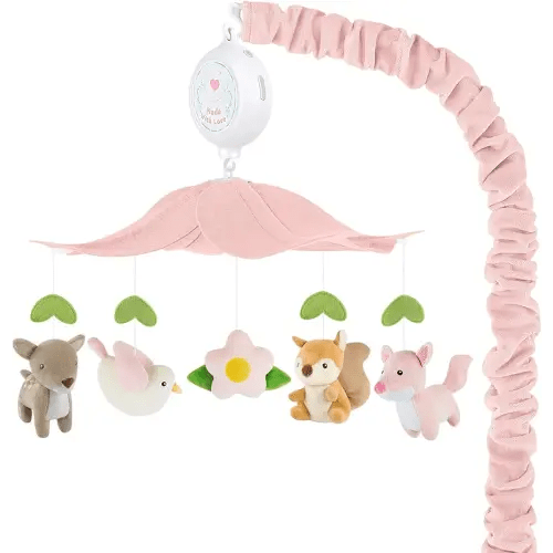 Woodland Crib Mobile for Girls – Cute Animals Baby Mobile for Crib with Upgraded 3-Mode Music Box, Pink Nursery Mobiles, Fits Standard Cribs, Forest Nursery Decor