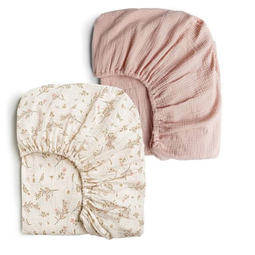 Konssy Muslin Crib Sheets for Girl Boy, 2 PCS Soft and Breathable Cotton Baby Sheets for Standard Crib Mattress, 52"x 28" (Floral, Pink)