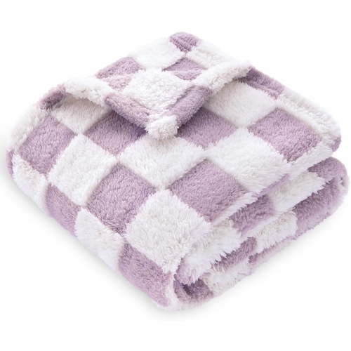 HOMRITAR Checkered Baby Blanket Fleece Baby Blankets for Girls, Ultra Soft Cozy Fluffy Warmer Infant Toddler Newborn Receiving Blankets for Crib Stroller 30 x 40 Inch, Purple