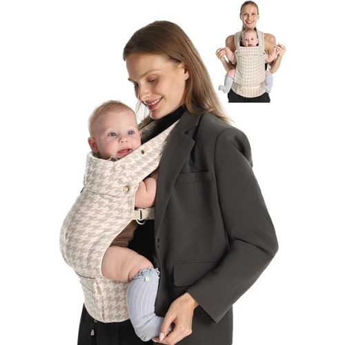 GROWNSY Baby Carrier, Infant 7-44 lbs, with Head Support, Beige Houndstooth